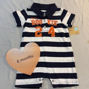 Carter's - NWT - Short sleeve Polo style Striped Baby Romper with Orange Accents